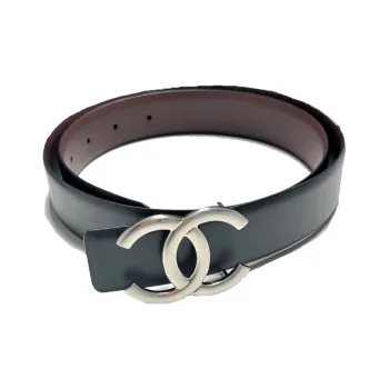 CHANEL Cow Leather Belts Women's Black Width  3CM