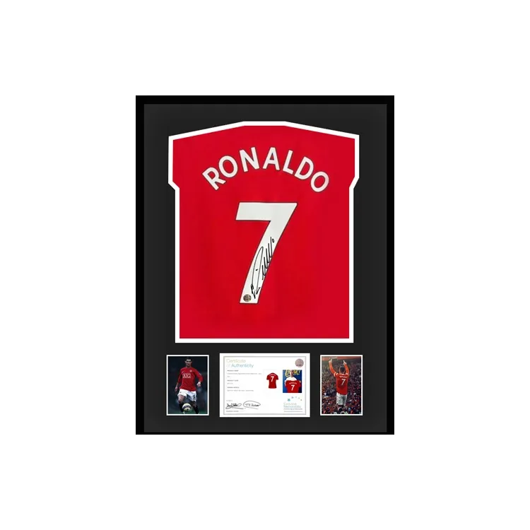 Three For Cristiano Ronaldo Ronaldo Manchester United Team Jersey EM Certificate Framed-0
