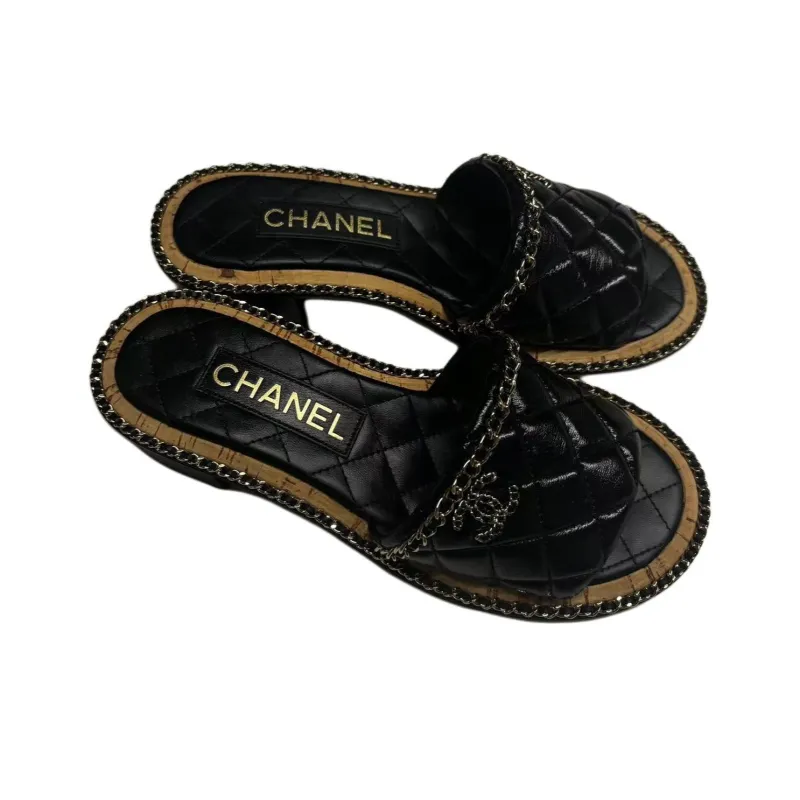 CHANEL Slide Slippers Women's Black-3