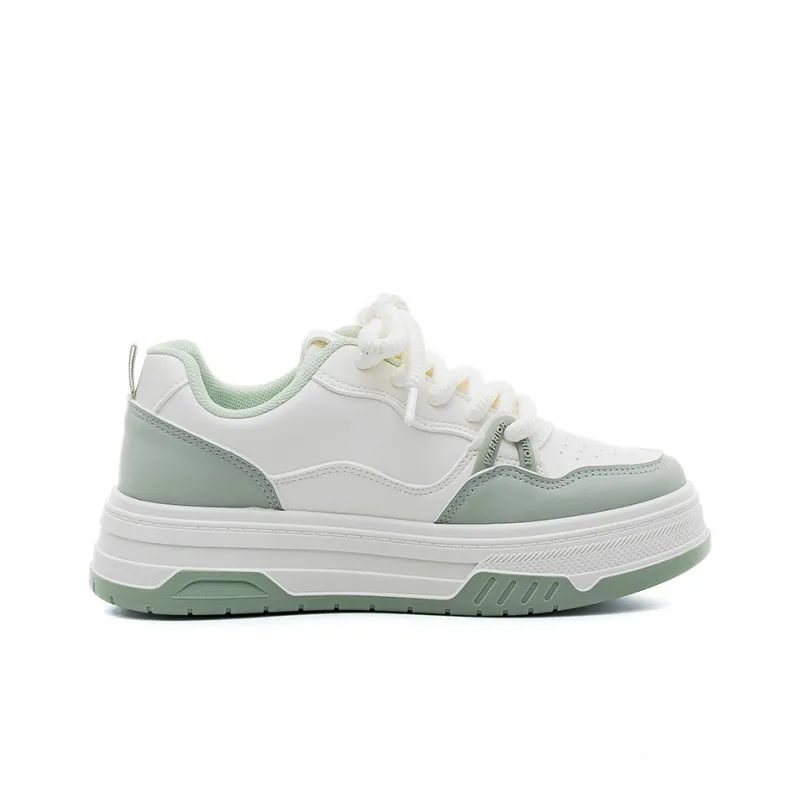 Warrior Abrasion Resistant Height Increasing Low Top Skateboard Shoes Women's Beige Green-1
