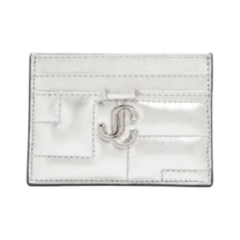 Jimmy Choo Avenue Metallic Leather Card Holder Women's Silver