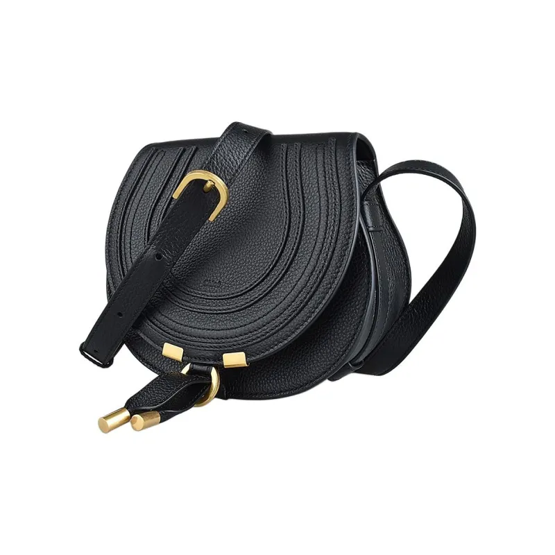 Chloe Marcie Brass And Grain Calfskin Saddle Bag Shoulder Bag, Crossbody Bag Extra Mini Women's Black-3