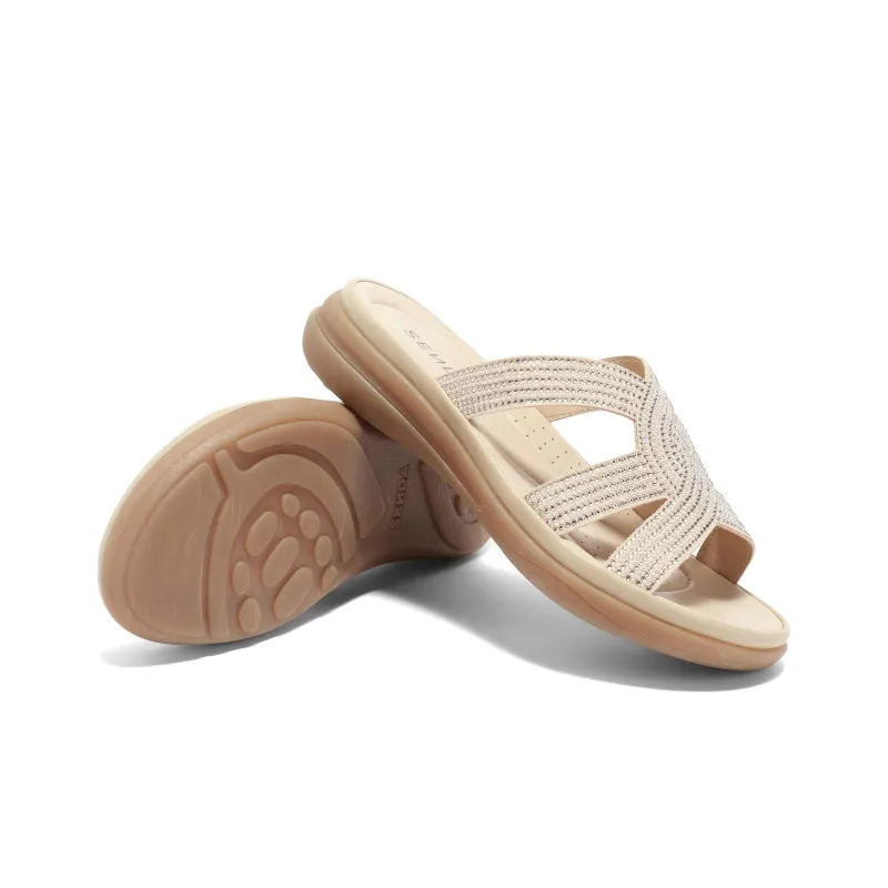 Senda Slide Slippers Women's Beige, Yellow-4