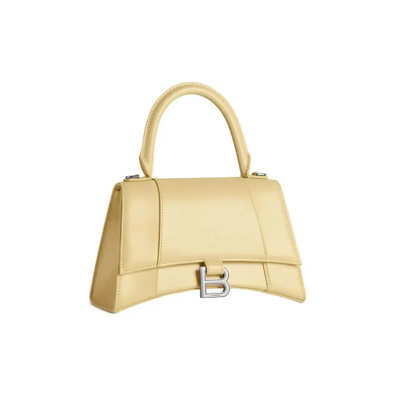 Balenciaga Hourglass Shiny Calfskin Shoulder Bag Crossbody Bag Handbag Small Size Women's Light Yellow-2