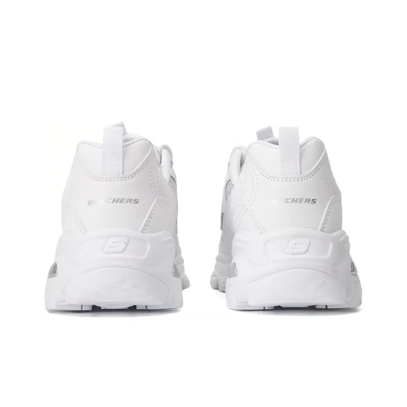 Skechers D'LITES 1.0 Cushioning Anti Slip And Wear Resistant Low Top Chunky Sneakers Women's White Silver-3