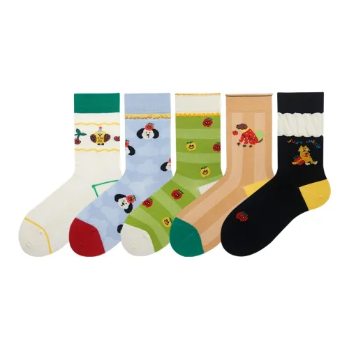Hello Monday Mid Calf Socks Women's 5 Pack Mixed Color