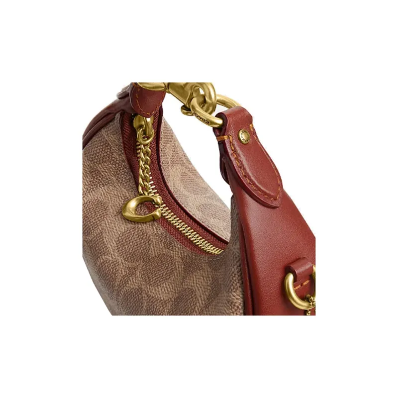 COACH Artificial Leather With Cow Leather Handbag Shoulder Bag Crossbody Bag Mini Women's Brown Yellow & Rusty Red-3