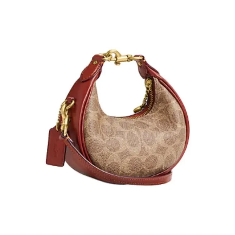 COACH Artificial Leather With Cow Leather Handbag Shoulder Bag Crossbody Bag Mini Women's Brown Yellow & Rusty Red-1