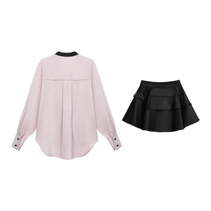 HUASJ Skirt Set Women's Pink+Black-1
