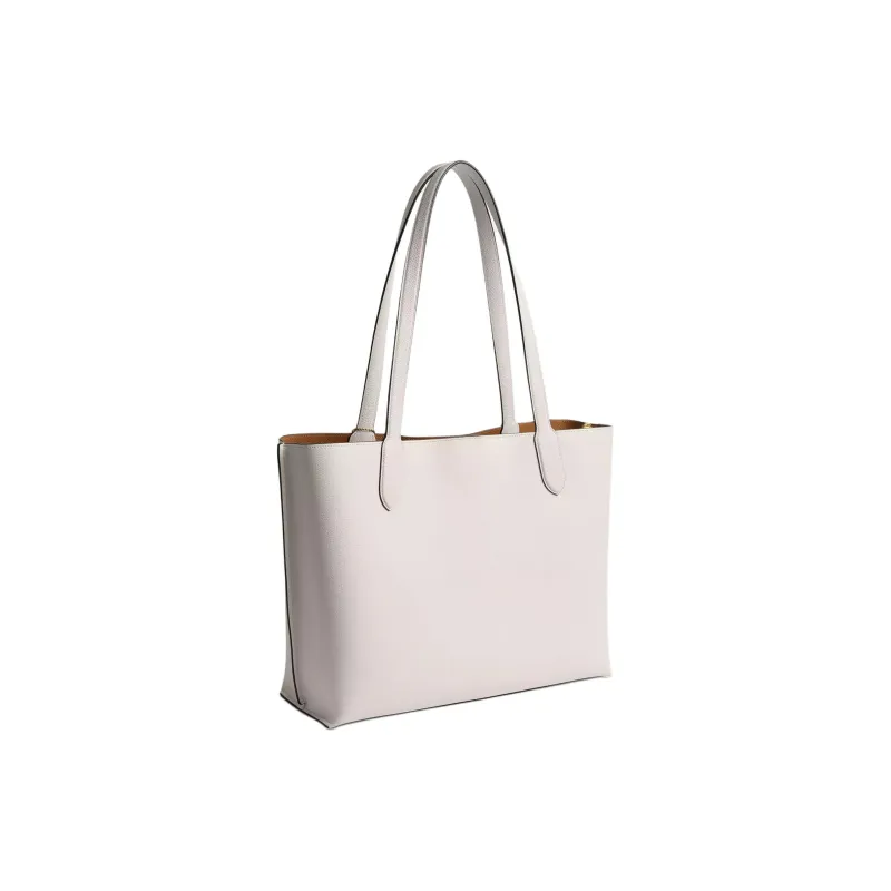 COACH Willow Polished Pebbled Leather Tote Bag, Shopping Bag, Shoulder Bag, Handbag Tubas Women's Brass & Chalk-1