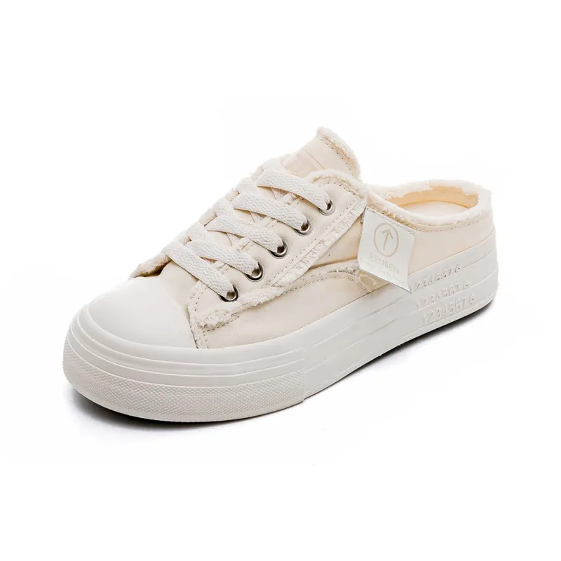RENBEN Durable Breathable Lightweight Low Top Canvas Shoes Women's Beige-2