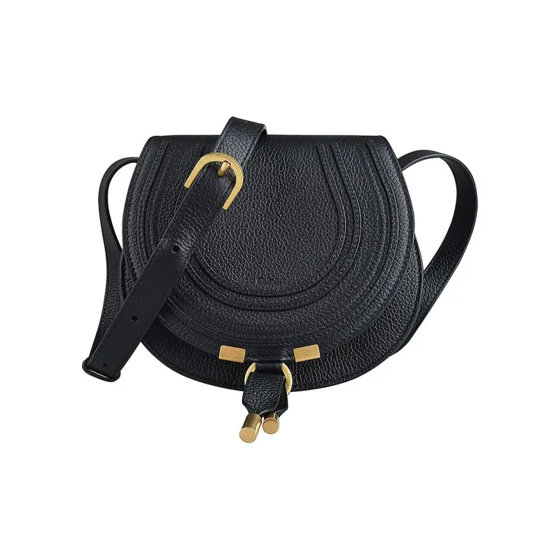 Chloe Marcie Brass And Grain Calfskin Saddle Bag Shoulder Bag, Crossbody Bag Extra Mini Women's Black-2