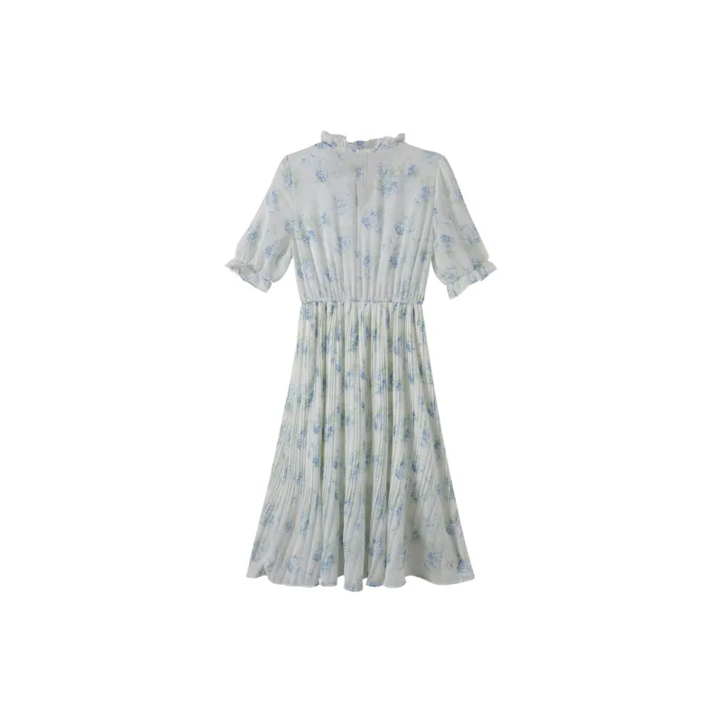 MRR&CO. Short Sleeved Dress Women's Beige Blue-1