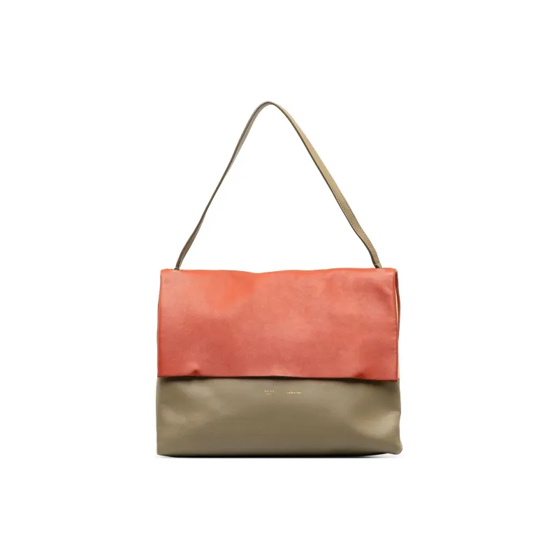 CELINE Cow Leather Shoulder Bag Unisex Orange Khaki-0