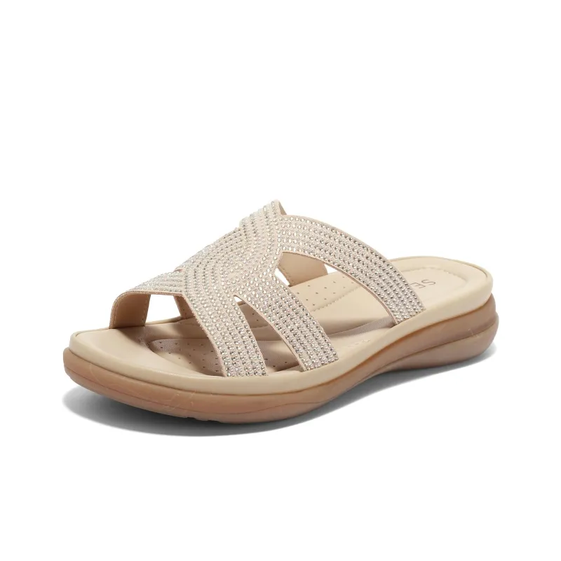 Senda Slide Slippers Women's Beige, Yellow-1