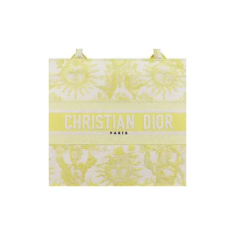 DIOR Embroidery Tote Bag Shopping Bag Handbag Medium Size Women's Yellow-3