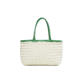 DEERE JACK Cow Leather Tote Bag, Shopping Bag, Handbag Tubas Women's White