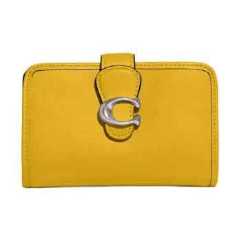 COACH Tabby Leather Wallet Mini Women's Silver & Goldfinch Yellow