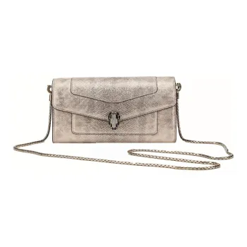 BVLGARI Serpenti Forever Cow Leather Clutch Handbag Wallet Women's Enamel & Ivory