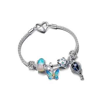 Pandora 925 Sterling Silver Enamel Gold Plated Brass Alloy Synthetic Diamond Glass Bracelets Women's Silver