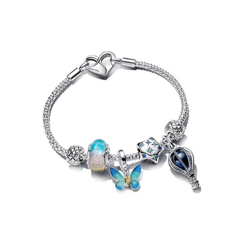Pandora 925 Sterling Silver Enamel Gold Plated Brass Alloy Synthetic Diamond Glass Bracelets Women's Silver