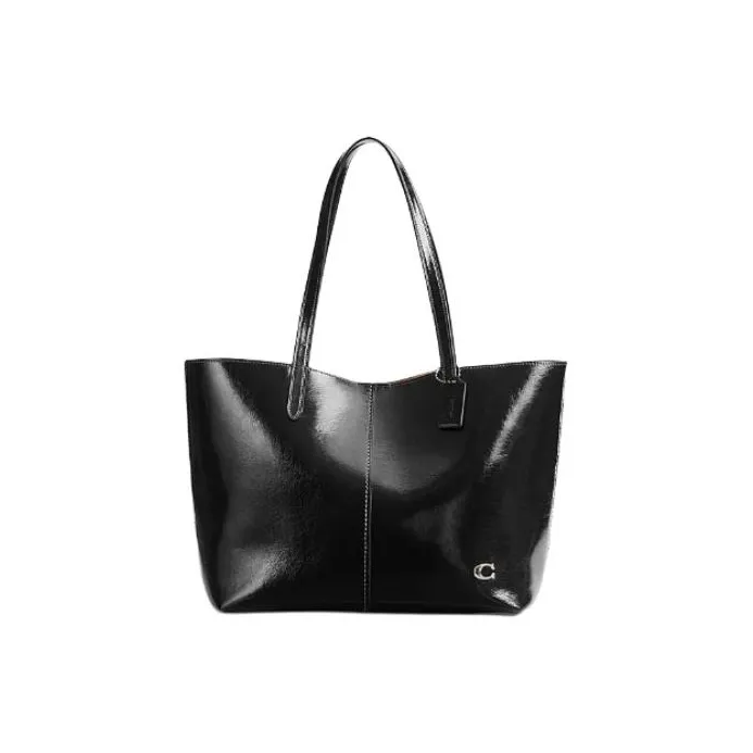 COACH Cow Split Leather Tote Bag Shopping Bag Handbag Shoulder Bag Large Size Women's Black-0