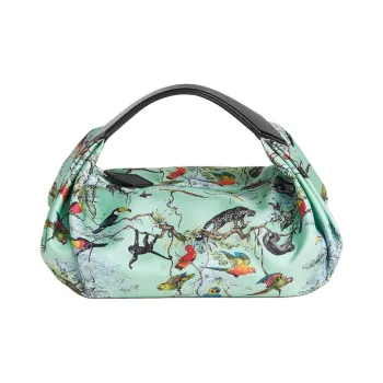 HERMES Balusoie Silk Patchwork Hunter Cow Leather Lunch Box Bag Handbag Women's Mint Green With Black Accents