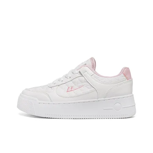Warrior Students Casual White Sneakers Durable Lightweight And Breathable Low Top Skateboard Shoes Women's White Pink