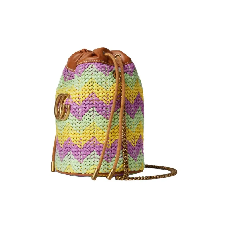 GUCCI GG Marmont Raffia Blend Viscose Crossbody Bag Shoulder Bag Extra Mini Women's Multicolor-1