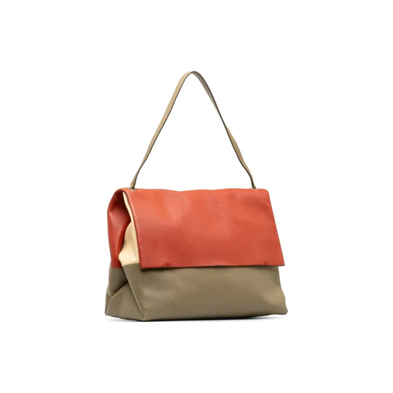 CELINE Cow Leather Shoulder Bag Unisex Orange Khaki-1