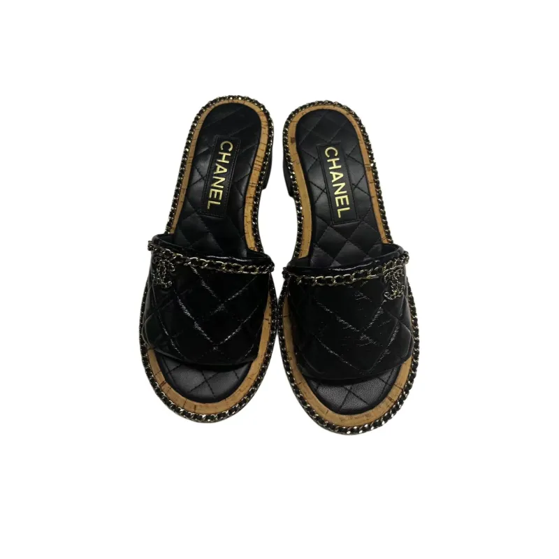 CHANEL Slide Slippers Women's Black-4