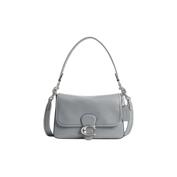 COACH Soft Tabby Cow Leather Portable Crossbody Bag, Shoulder Bag Medium Size Women's Gray Blue