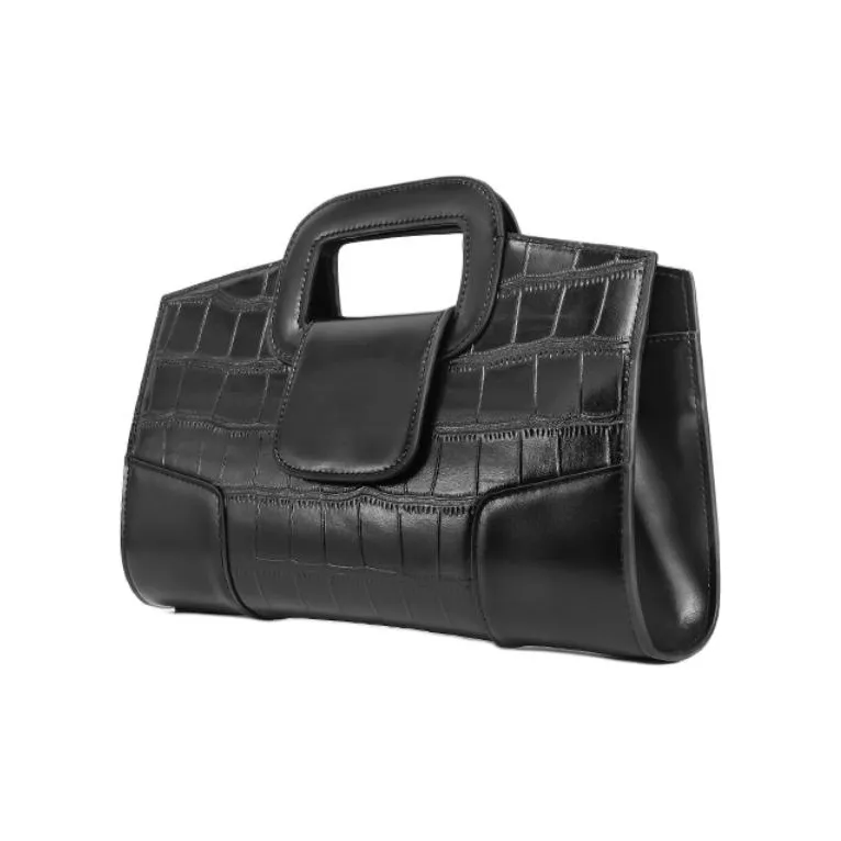 DEERE JACK Top Grain Cow Leather One Shoulder Handbag Medium Size Women's Black-1