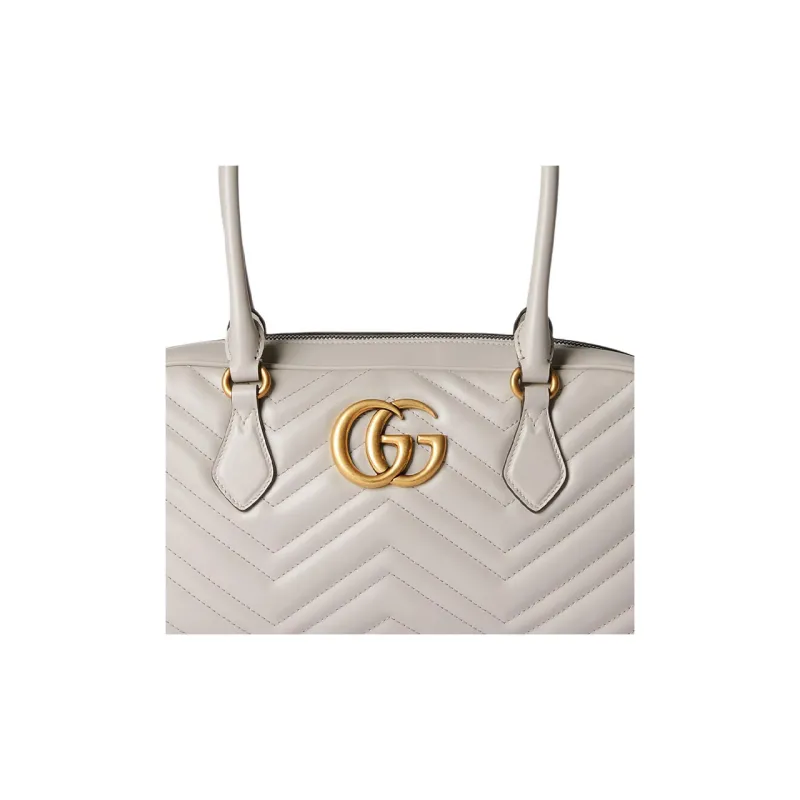 GUCCI GG Marmont Herringbone Leather One Shoulder Handbag Medium Size Women's Light Gray-7