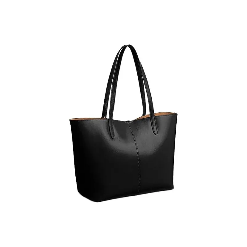 COACH Cow Split Leather Tote Bag Shopping Bag Handbag Shoulder Bag Large Size Women's Black-3