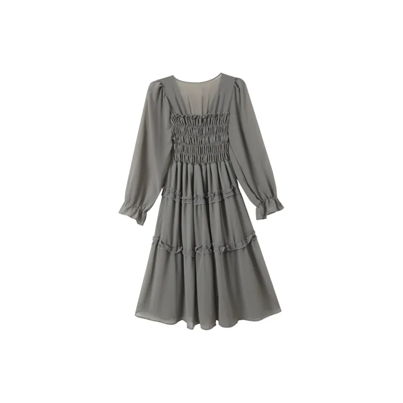 EIDOLON GRAIN Long Sleeved Dress Women's Smoke Gray-1