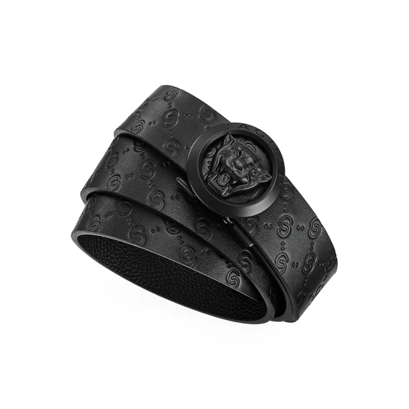 JAGUAR Cow Leather Top Grain Cow Leather Leather Belts Men's Black Width  3.5cm-4