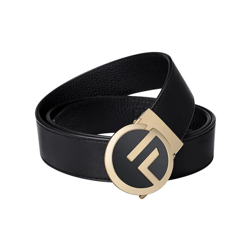 GOLF Top Grain Cow Leather Automatic Buckle Belt Men's Black Gunmetal/Gold 3.5cm-9