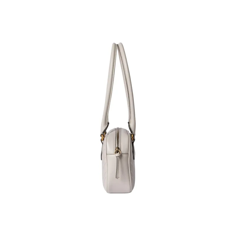 GUCCI GG Marmont Leather One Shoulder Handbags Small Size Women's Light Gray-3