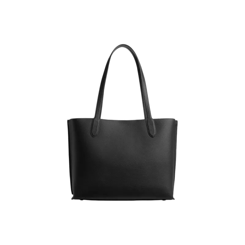 COACH Willow Polished Pebbled Leather Tote Bag, Shopping Bag, Shoulder Bag, Handbag Large Size Women's Black-2