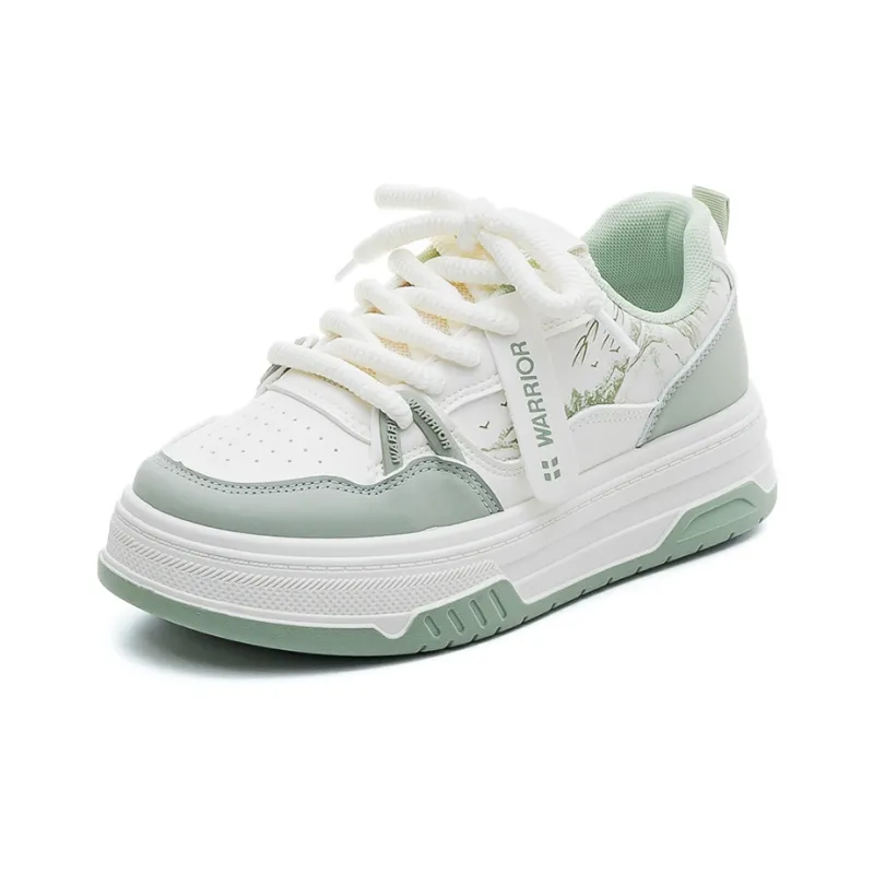 Warrior Abrasion Resistant Height Increasing Low Top Skateboard Shoes Women's Beige Green-2
