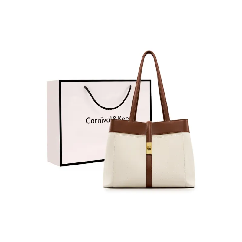 Carnival Keep Cow Leather With Synthetic Leather Tote Handbag, Shoulder Bag Regular Women's Coffee & White-0