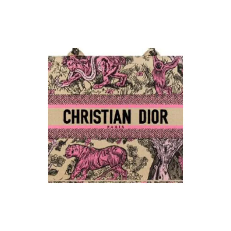 DIOR Embroidery Tote Bag Shopping Bag Handbag Medium Size Women's Beige & Pink-4