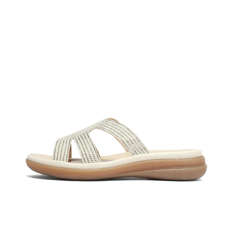 Senda Slide Slippers Women's Beige, Yellow-5