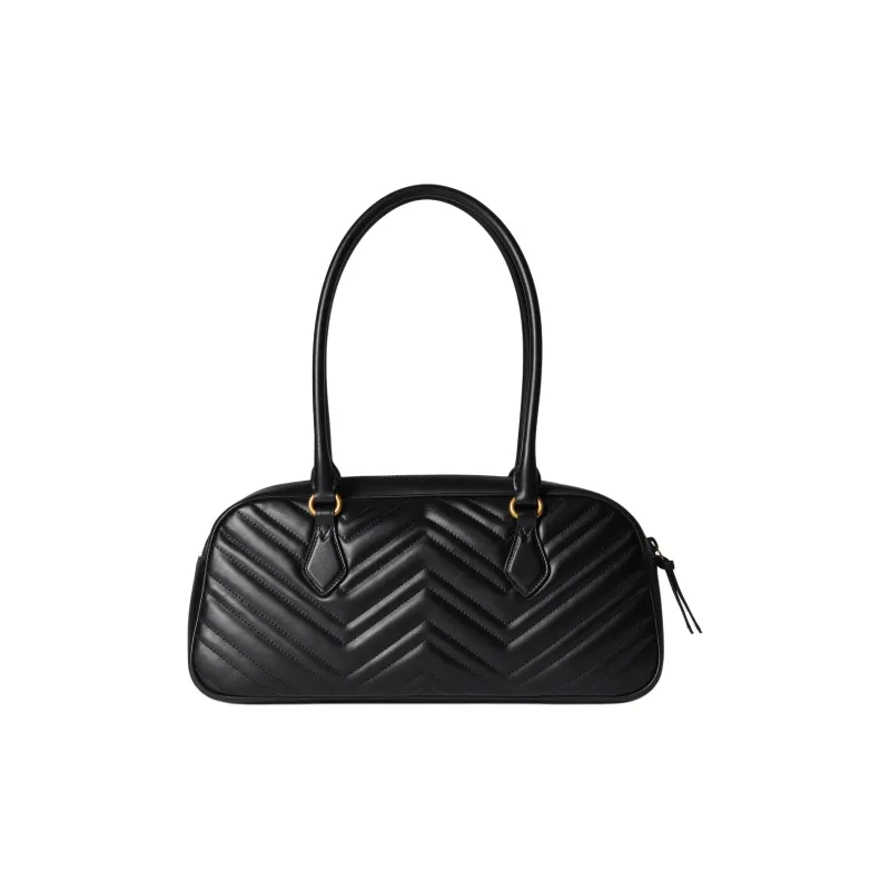 GUCCI GG Marmont Herringbone Leather One Shoulder Handbag Medium Size Women's Black-2