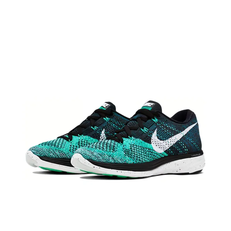 Nike Flyknit Lunar 3 Cushioning Anti Slip And Wear Resistant Low Top Running Shoes Women's Black Green-2