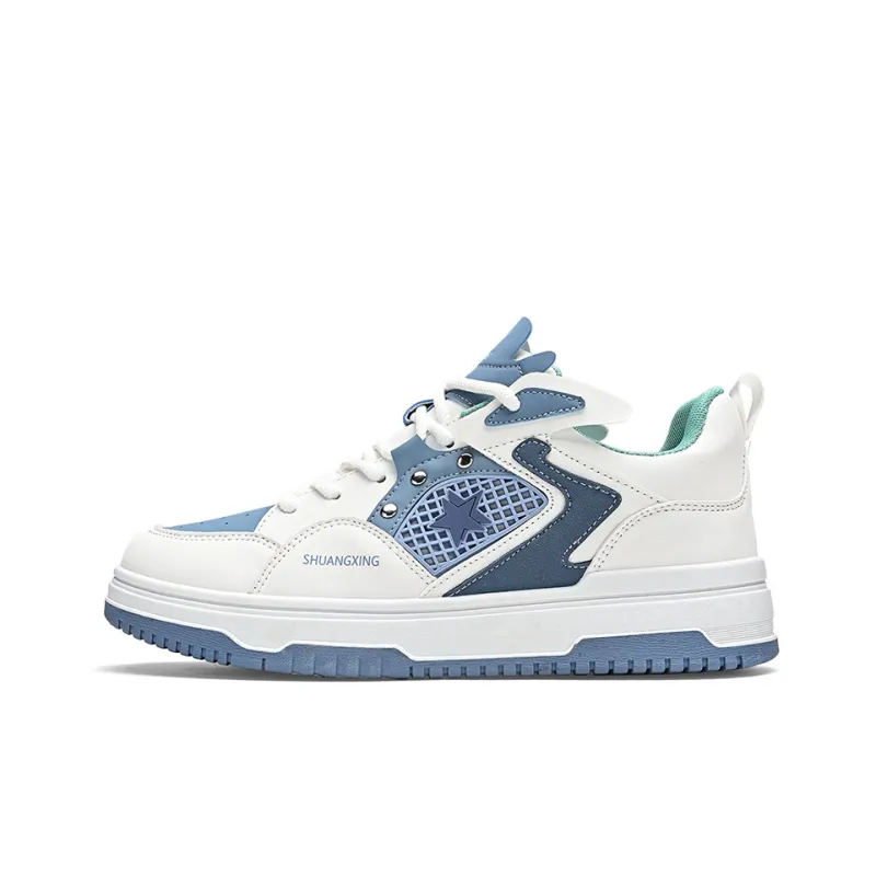 Binary Low Top Skateboard Shoes Men's White Blue-0