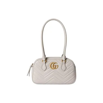 GUCCI GG Marmont Leather One Shoulder Handbags Small Size Women's Light Gray