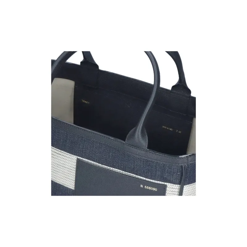 Valextra Denim With Calfskin Tote Bag, Shopping Bag, Handbag Women's Black & White-3