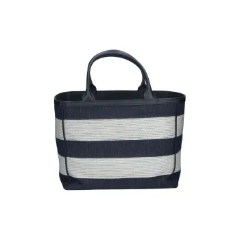 Valextra Denim With Calfskin Tote Bag, Shopping Bag, Handbag Women's Black & White